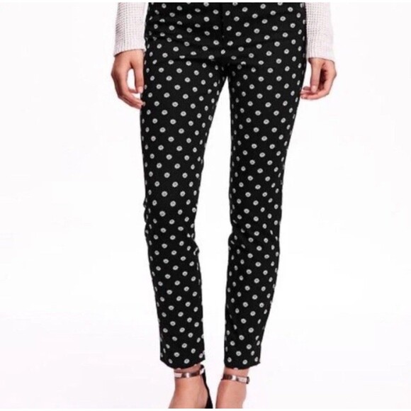 Old Navy Pixie Pants Women's Size 12 Black White Print Diamond Polka Dot Stretch - Picture 1 of 7